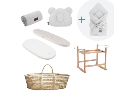Mušelínová sada s košíkem a matrací XY + mušelínová zavinovačka zdarma GREY