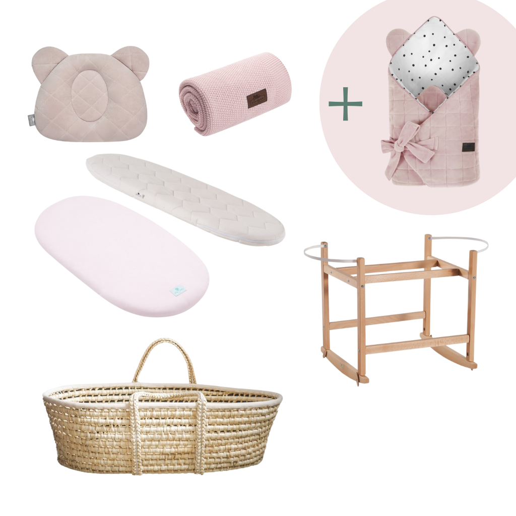 Sleepee Sada Royal Baby s košíkem a matrací Basic růžová + zavinovačka zdarma