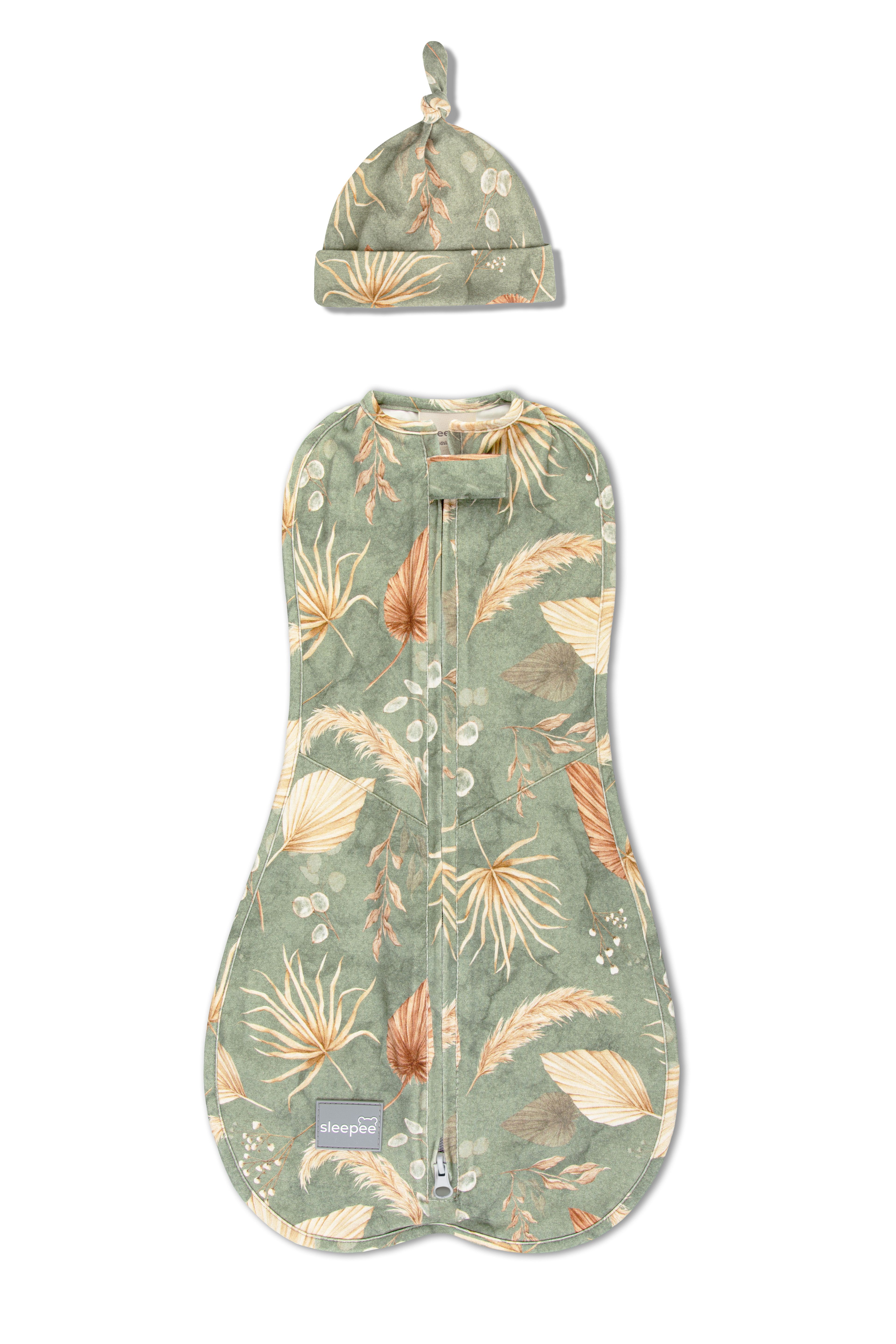 Zavinovačka Sleepee First Step Swaddle s čepičkou zdarma Bohemian Green