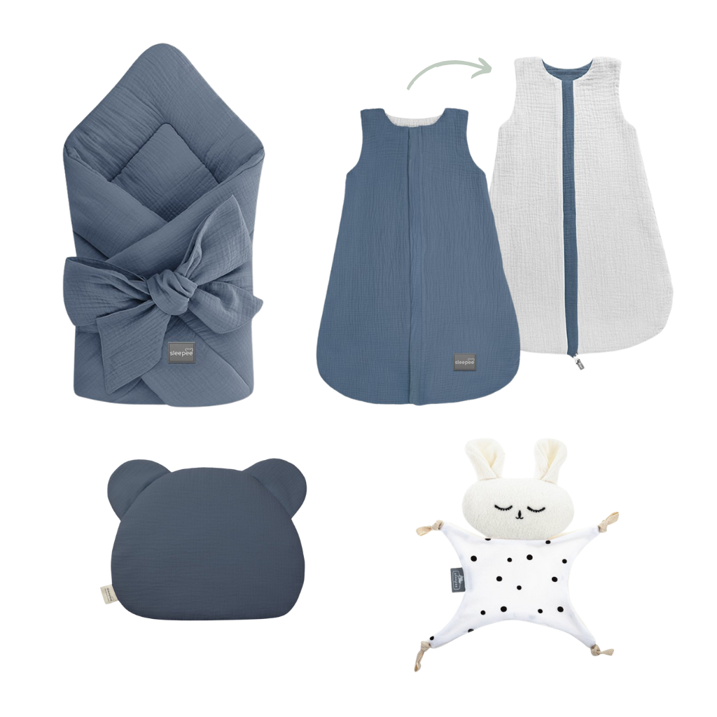 Mušelínová sada na spaní pro novorozence Sleepee Petrol + dárek