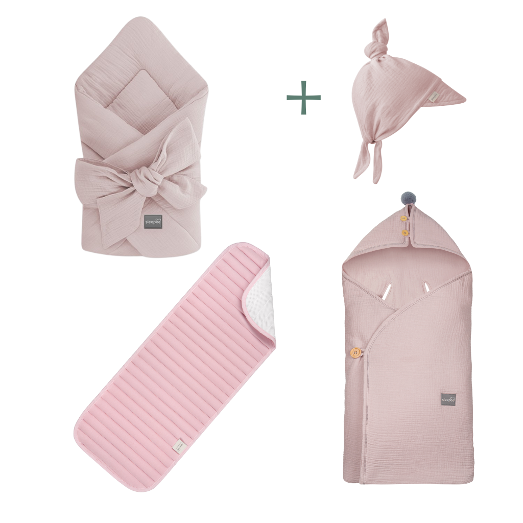 Mušelínová cestovní sada pro novorozence Sleepee Rose s kloboučkem zdarma