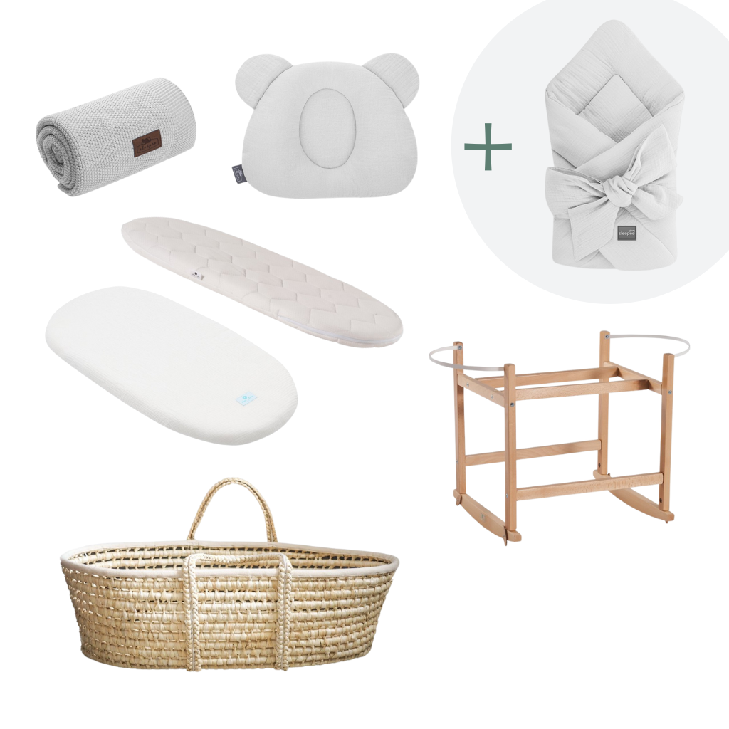 Ahojbaby Mušelínová sada s košíkem a matrací Grey + mušelínová zavinovačka zdarma