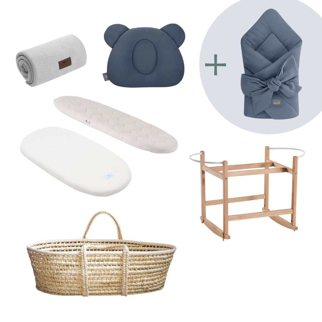 Ahojbaby Mušelínová sada s košíkem a matrací Petrol&Grey + mušelínová zavinovačka zdarma