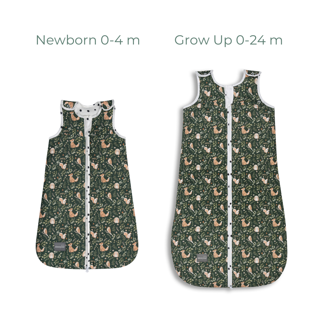 Rostoucí sada celoročních pytlů Sleepee Newborn & Grow Up Green Forest  TOG 2.5