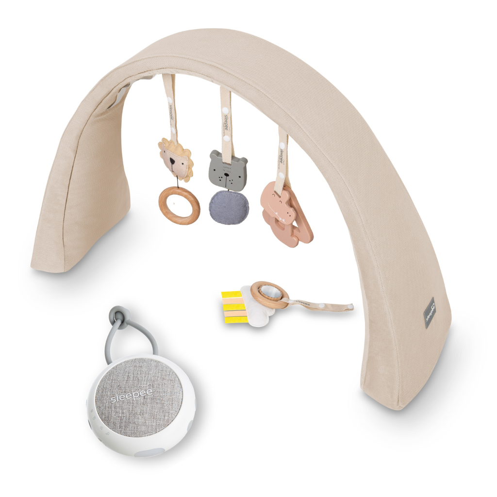 Nastavitelná hrazdička s hračkami a bílým šumem 2v1 Sleepee Sand