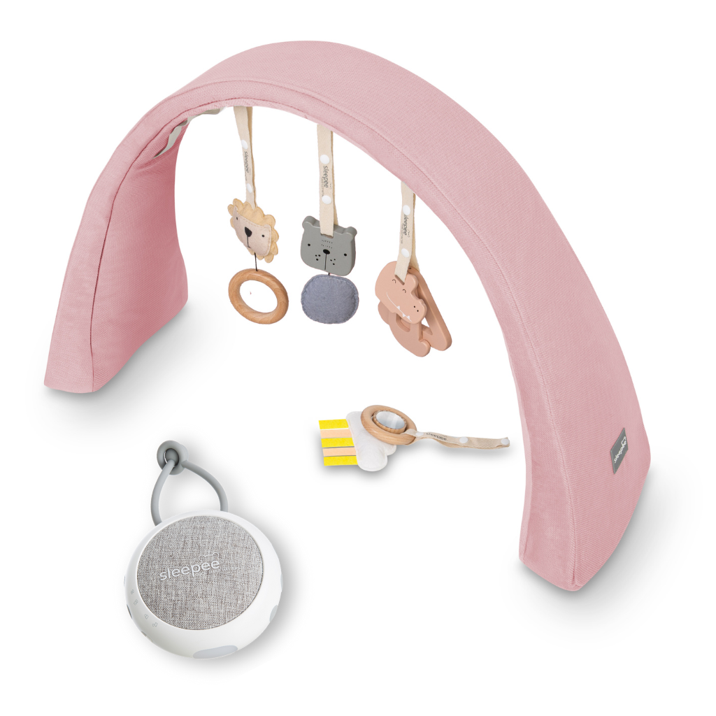 Nastavitelná hrazdička s hračkami a bílým šumem 2v1 Sleepee Pink