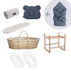 Mušelínová sada s košíkem a matrací Petrol&Grey + mušelínová zavinovačka zdarma