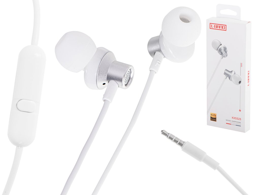 L-BRNO Sluchátka do uší s 3,5mm kabelovým konektorem jack bílá