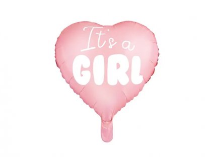 "Je to holka" fóliový balónek na dětskou párty srdce růžová 48cm