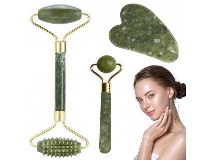 Jade facial massager roller set