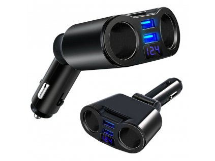 Rozbočovač pro autozapalovač 2x USB, 12-24V, Voltmetr