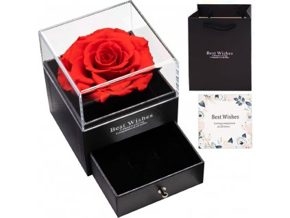 Věčná růže v dárkové krabičce šperk náhrdelník zásuvka