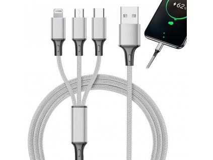 3v1 usb kabel pro telefon lightning kabel iphone micro usb typ-c 1,2 m