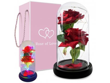 Věčná růže ve skle svítící led rgb dárek pro příležitosti pro ženy červená