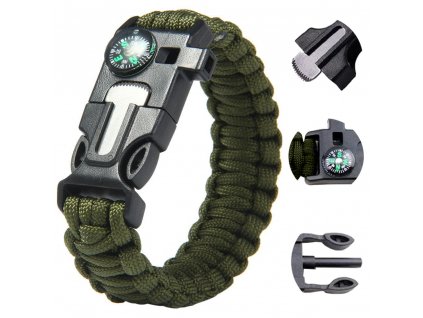 Bracelet survival wristband 5in1 compass flint rope knife paracord rope