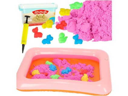 Kinetický písek v kyblíku 1 kg formy růžové barvy