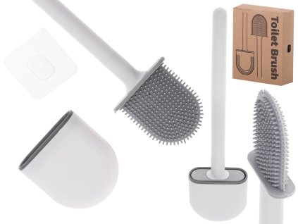 Szczotka silikonowa do WC z pojemnikiem biala 104289%282%29