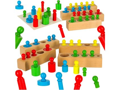 Montessori dřevěné válcové závaží barevné