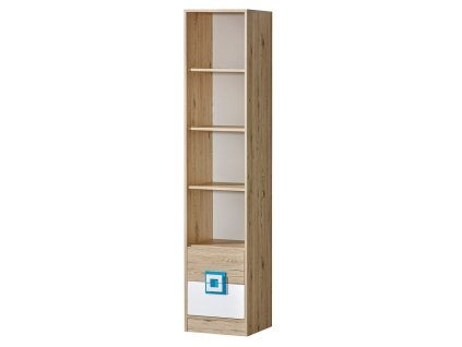 433032 policovy regal knihovna do detskeho pokoje FINN 6 dub jasny bila tyrkys