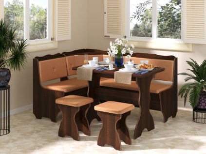 40638 rohova lavice faraon set orech tmavy kozenka bronz