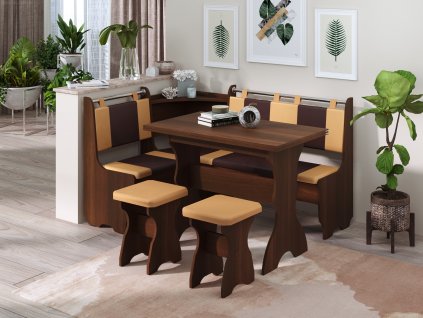 40581 rohova lavice sherif set orech tmavy kozenka hneda kava