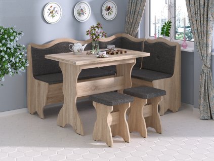 40584 rohova lavice vevoda set dub sonoma tkanina savannah tmave seda