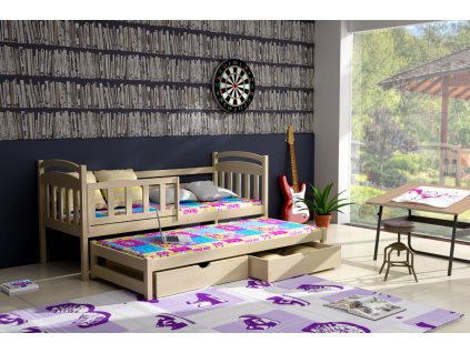 Dětská postel s přistýlkou a zábranou VIOLA PINE vč. roštů (Barva bezbarvý lak, Rozměr 90 x 200 cm)