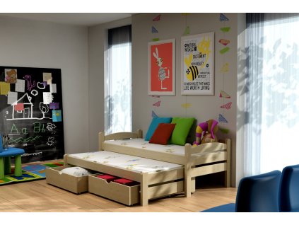 Dětská postel s přistýlkou MAXIM PINE vč. roštů (Barva surové dřevo, Rozměr 90 x 200 cm)
