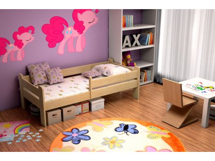 Dětská postel se zábranou STELA PINE vč. roštu (Barva bezbarvý lak, Rozměr 90 x 200 cm)