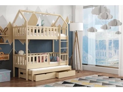 Patrová postel domeček s přistýlkou ORIANNA KIDBED FOUR + rošty  + ŠUPLÍKY