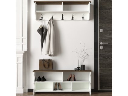 Botník s věšákem LINAS bílý / ořech