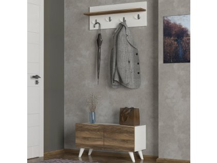 Botník s věšákem ANA | bílá/ořech