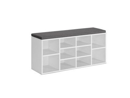 Otevřený botník KENDAL se sedákem, bílá/šedá