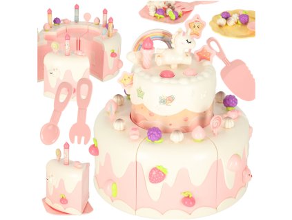 Tort urodzinowy pietrowy do krojenia na rzepy muzyka swiatla kuchnia 16 elementow rozowy 173355