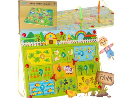 Gra labirynt magnetyczna planszowa drewniana do podrozy farma 2 graczy 172232