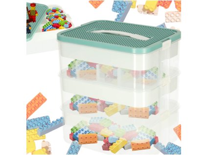 Organizer pudelko pojemnik na klocki zabawki drobiazgi z pokrywa przegrodkami 3 pietra warstwy 171885