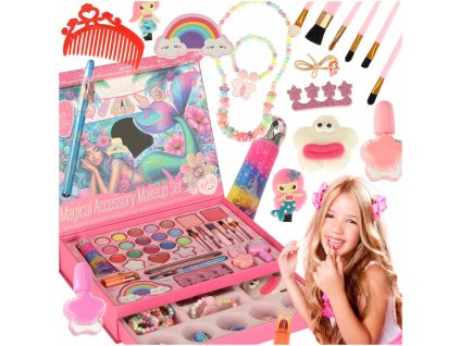 Kuferek zestaw kosmetykow do makijazu i paznokci makeup kosmetyki cienie lakiery szuflady syrenka 172391