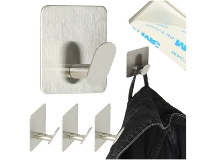 Wieszaki scienne lazienkowe samoprzylepne srebrne zestaw 4 sztuki POWYSTAWOWE 170458