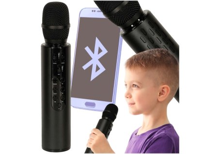 Mikrofon bezprzewodowy karaoke dla dzieci glosnik Bluetooth 2000mAh karta SD USB wysoka jakosc czarny 176762