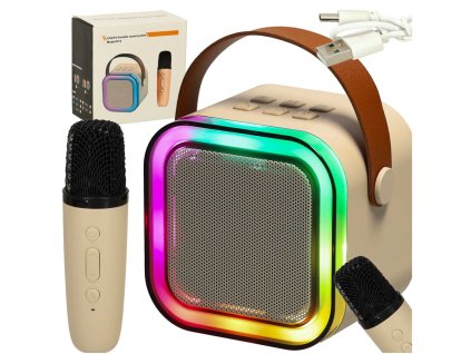 Zestaw do karaoke mikrofon glosnik przenosny BLUETOOTH USB LED bezowy 162854