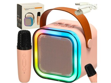 Zestaw do karaoke mikrofon glosnik przenosny BLUETOOTH USB LED rozowy 162844