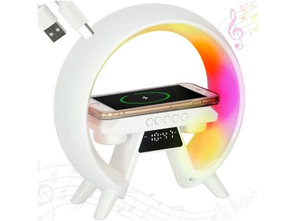 Lampka nocna LED Gamingowa RGB glosnik ladowarka indukcyjna radio budzik zegar 178380