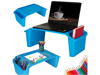 Stolik pod laptopa z organizerem podrozny samochodowy dla dzieci z kieszeniami sniadaniowy podstawka przenosny stabilny niebieski 166652