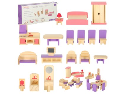 Mebelki do domku dla lalek drewniane fioletowe 161317