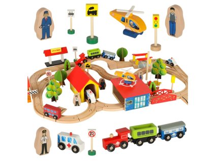 Kolejka drewniana pociag lokomotywa miasto 69 elementow 160648