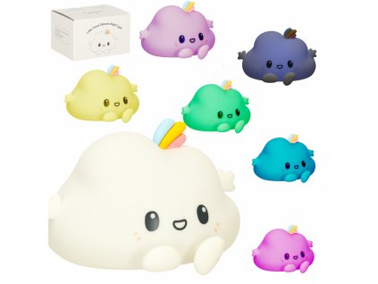 Lampka nocna dla dzieci silikonowa dotykowa miekka LED biala RGB chmurka 165490