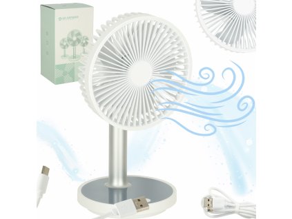 Wentylator biurkowy wiatrak przenosny bezprzewodowy USB z akumulatorem regulowany 4 poziomy mocy LED 38cm bialy 167239