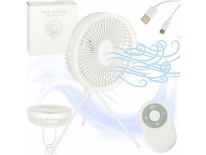 Wentylator biurkowy wiatrak stojacy bezprzewodowy USB na pilot z lampka 4 poziomy mocy 18cm bialy 167240