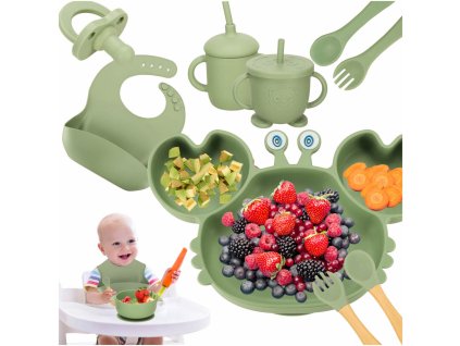 Naczynia silikonowe dla dzieci krab zestaw 19 elementow zielony 167254