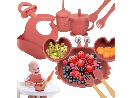 Naczynia silikonowe dla dzieci krab zestaw 19 el ciemny rozowy 167253